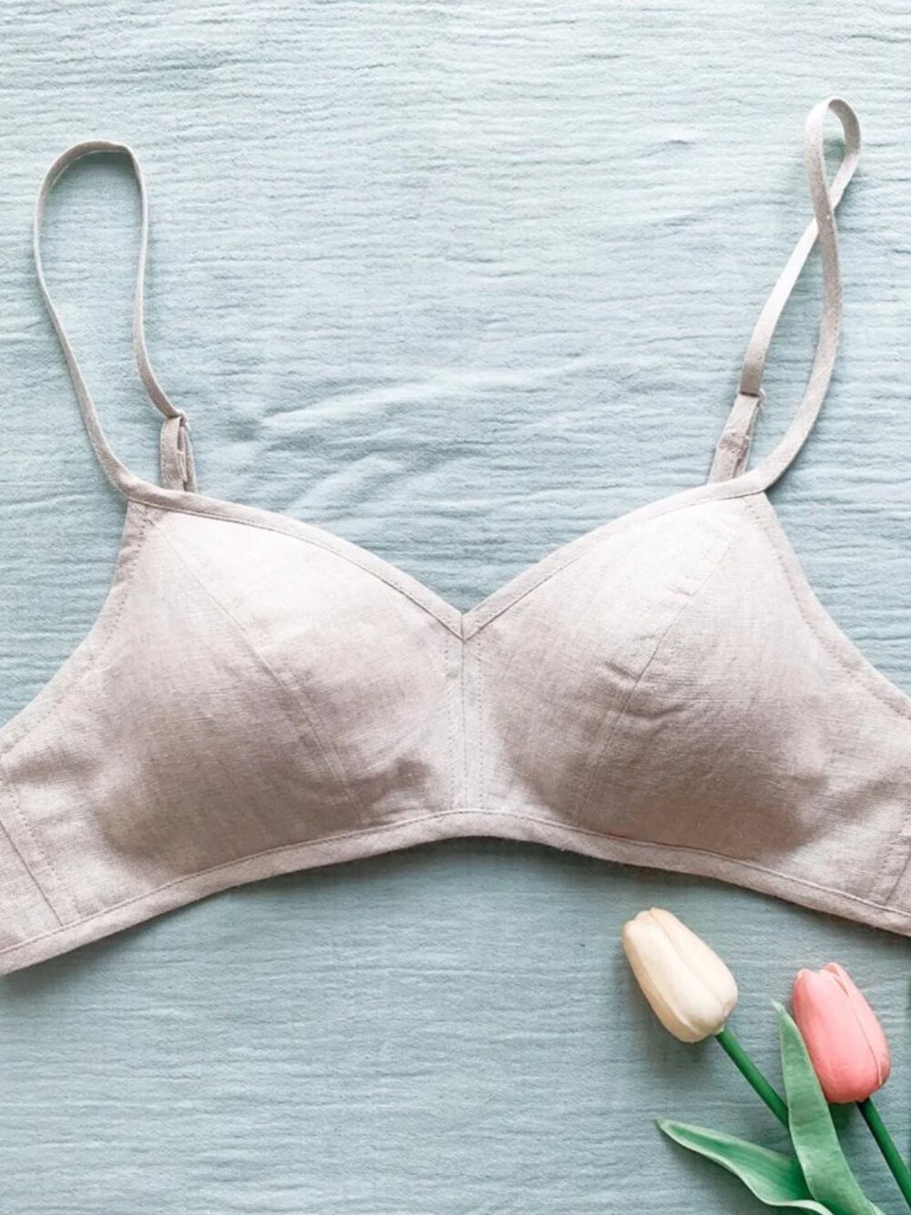 Linen Bra Light Padding No Wire Handmade Natural Lingerie 30A